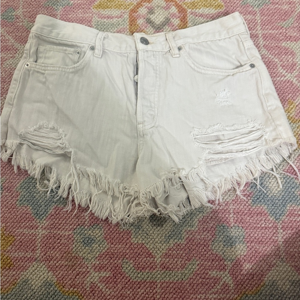 Free People Light Denim Frayed Shorts